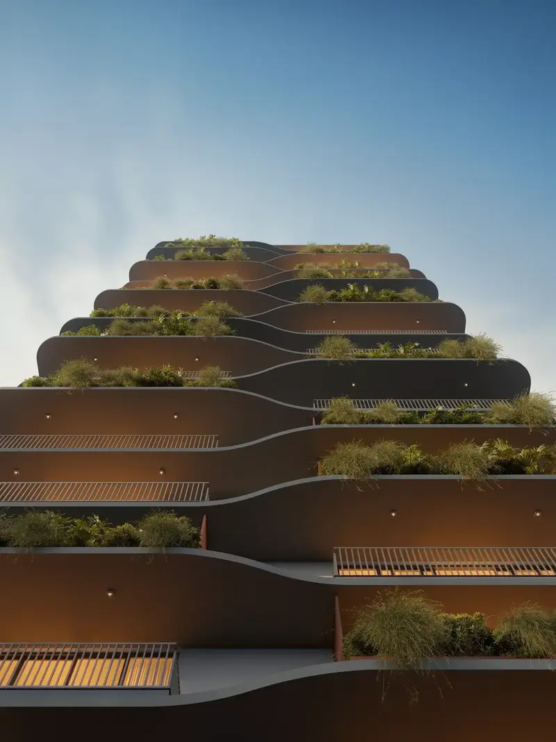 Lajes curvas escalonadas com vegetação, Mont'Serrat, Porto Alegre