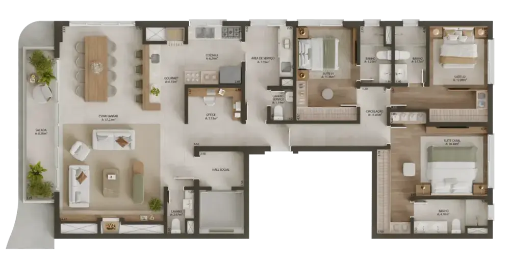 Tipo 01 com office, opção de layout, Mont'Serrat, Porto Alegre